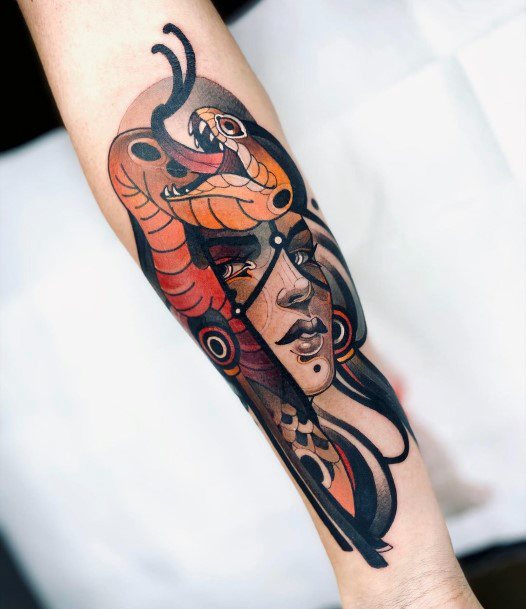 Womens Hand Lady With Snake On Head Tattoo