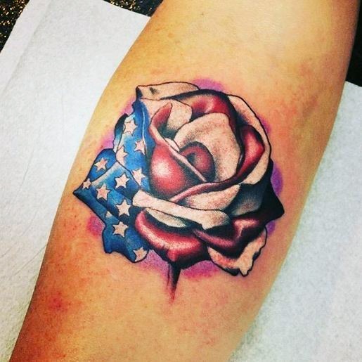 Womens Hand Rose American Flag Tattoo Art