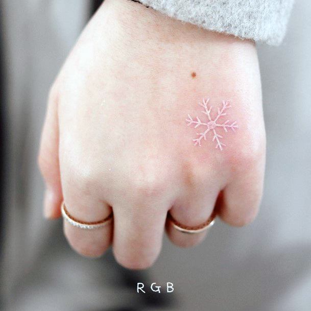 Womens Hand Snow Flake White Ink Tattoo