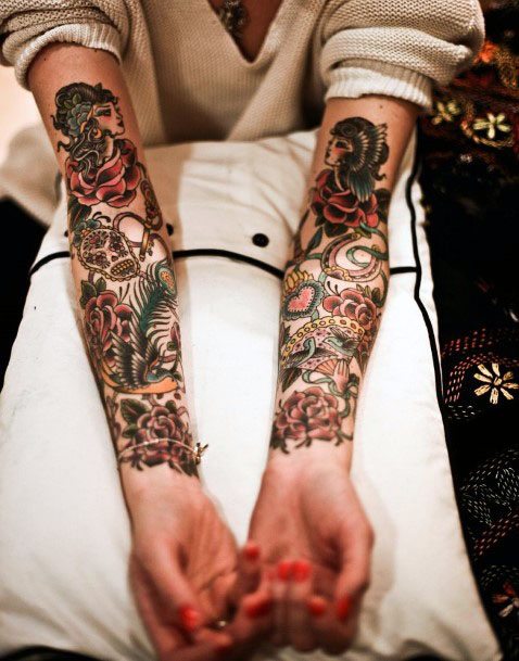 Womens Hands American Traditional Tattoo