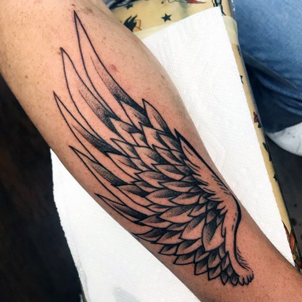 Womens Hands Black Angel Wing Tattoo