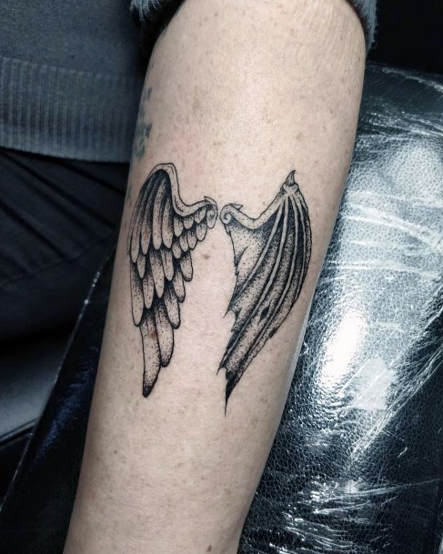 Womens Hands Black Angel Wings Tattoo
