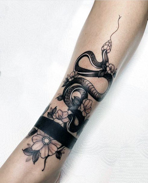 Womens Hands Black Band And Snake Tattoo