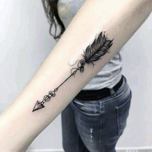 Womens Hands Black Feathered Arrow Tattoo