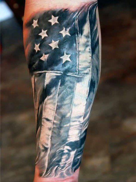 Womens Hands Black Grey American Flag Tattoo