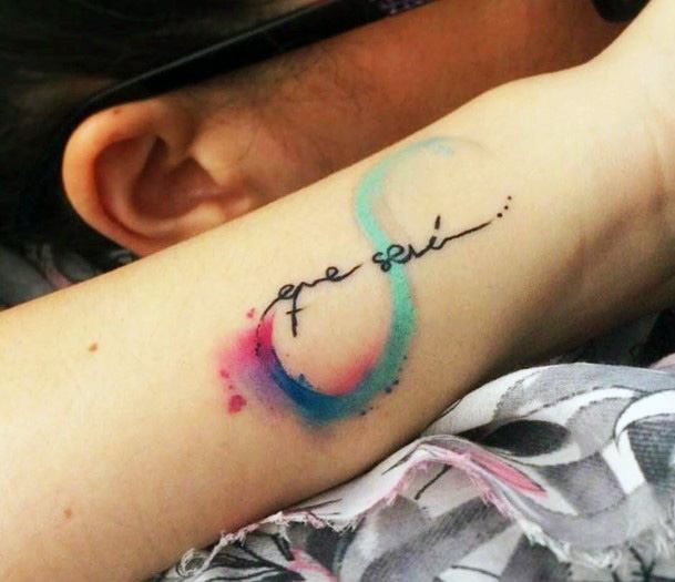 Womens Hands Blue Toned Infinity Tattoo