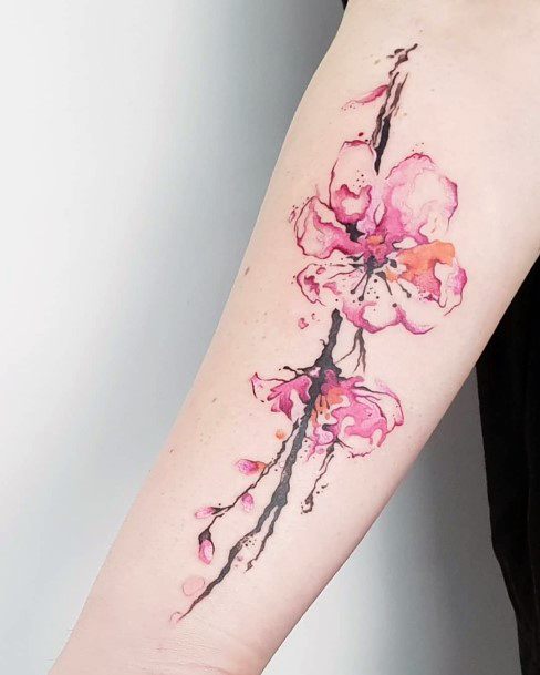 Womens Hands Cherry Blossom Pink Tattoo