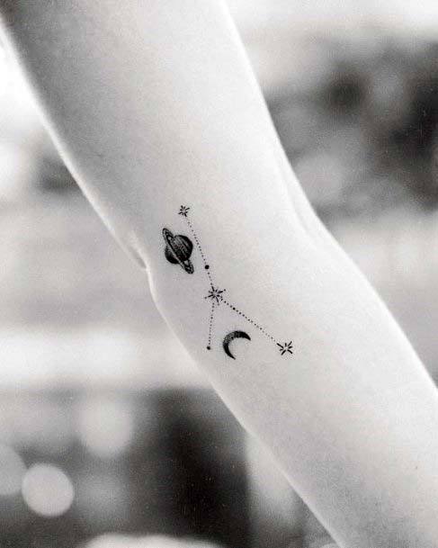 Womens Hands Cute Small Planets And Constellation Tattoo