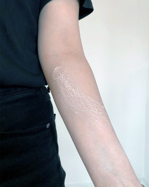 Womens Hands Floating Mushroom Tattoo White Ink