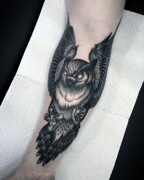 Womens Hands Flying Owl Tattoo