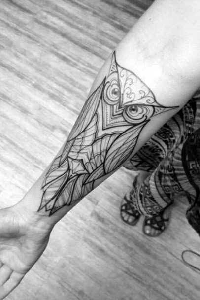 Womens Hands Geometric Owl Tattoo