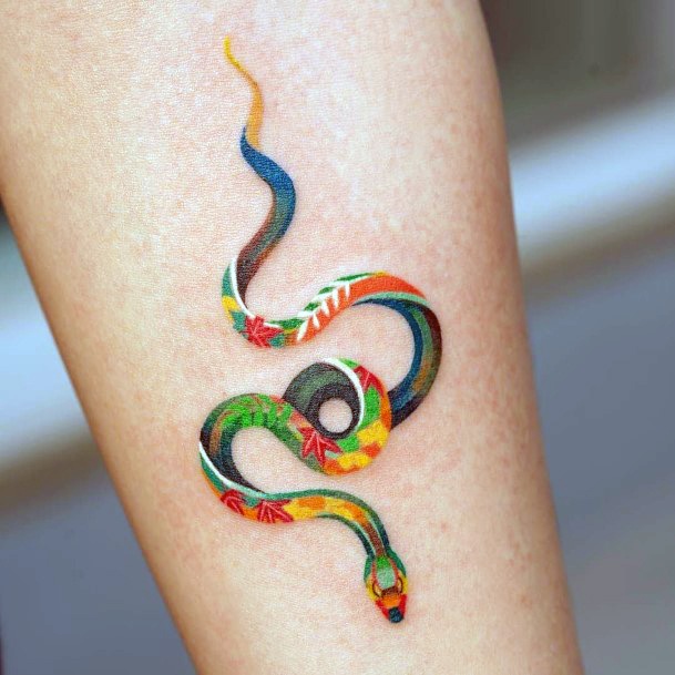 Womens Hands Green Themed Snake Tattoo
