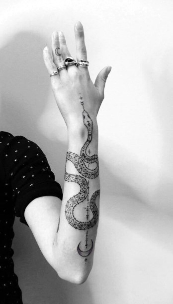 Womens Hands Grey Snake Tattoo