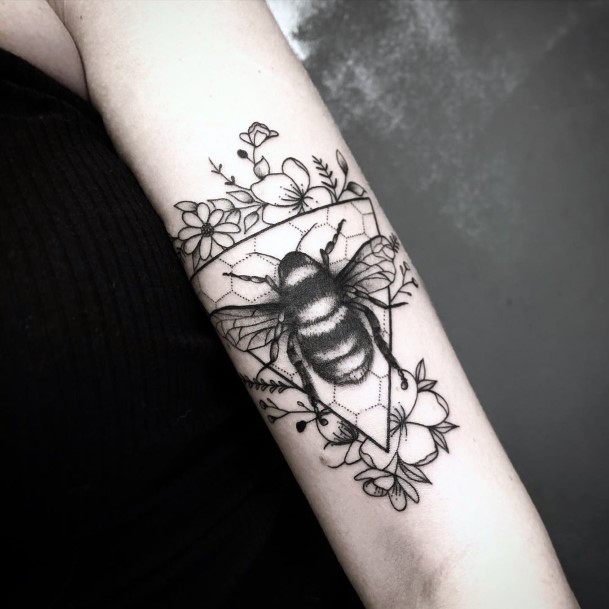 Womens Hands Large Black Bee Tattoo