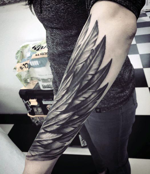 Womens Hands Large Black Wings Angel Tattoo