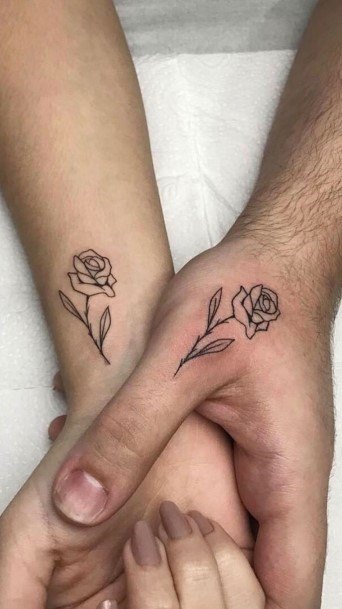 Womens Hands Matching Rose Tattoo