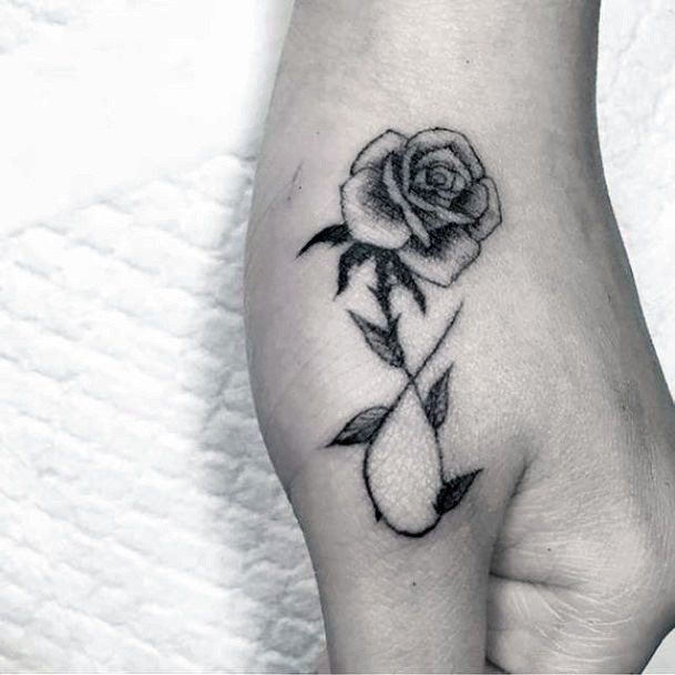 Womens Hands Rose And Leaves Infinity Tattoo