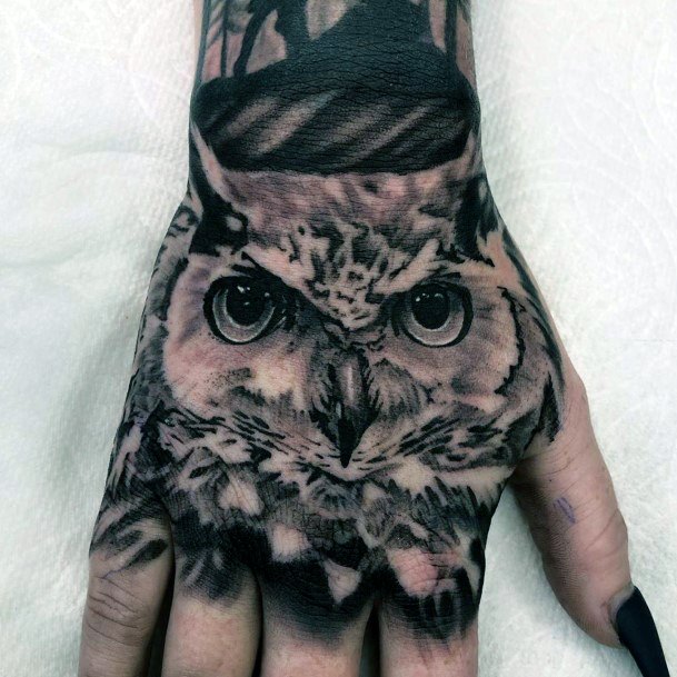Womens Hands Scary Owl Tattoo