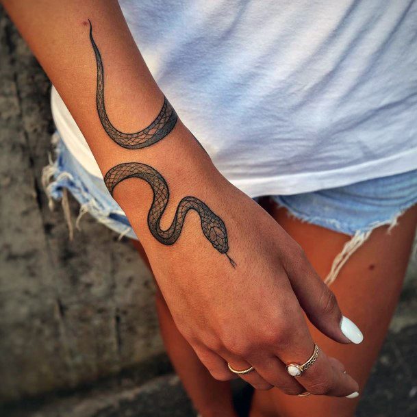 Womens Hands Simple Grey Snake Tattoo