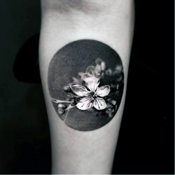 Womens Hands Spherical Framed Cherry Blossom Tattoo