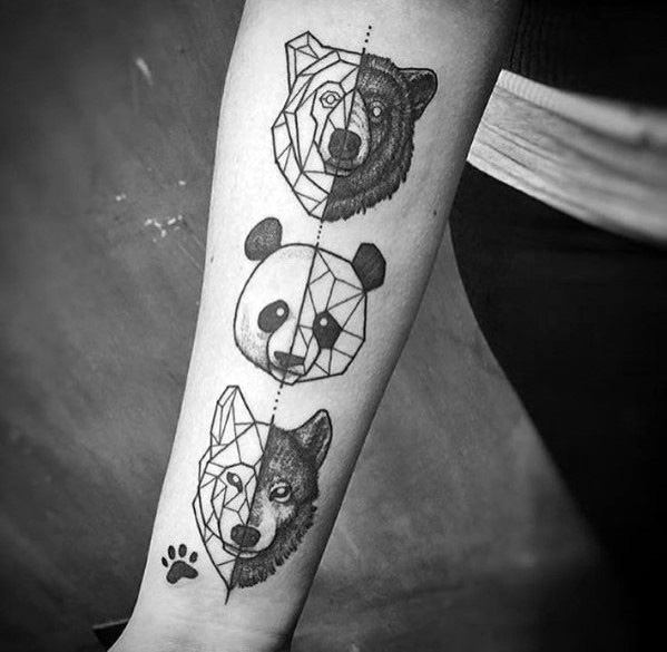 Womens Hands Two Sides Animal Faces Geometric Tattoo