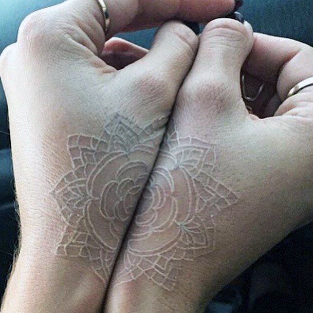 Womens Hands White Ink Flower Art Tattoos