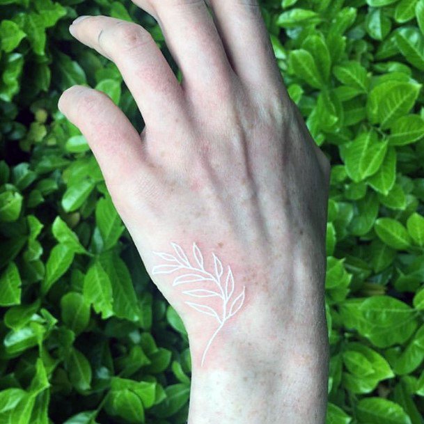 Womens Hands White Ink Leaves Tattoo