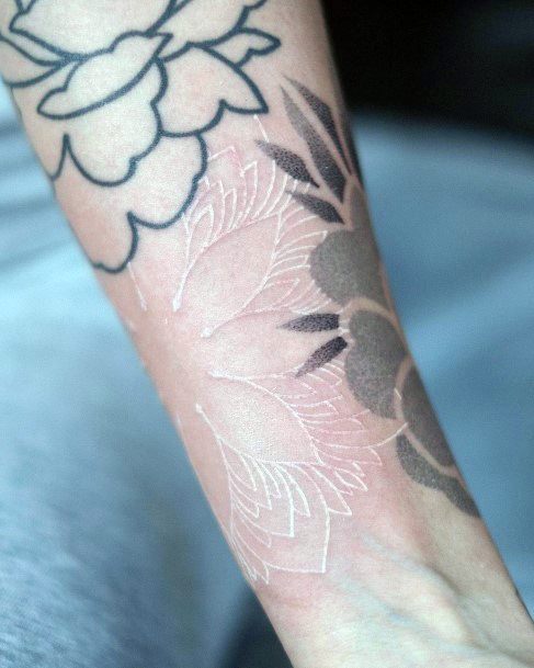 Womens Hands White Ink Petals Tattoo