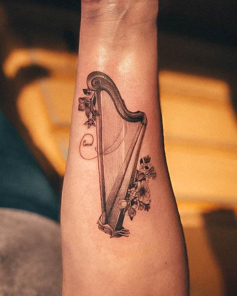 Womens Harp Tattoo Design Ideas