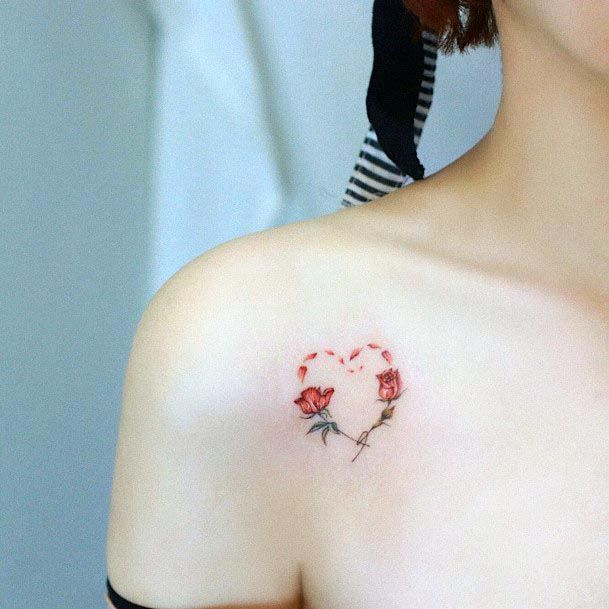 Womens Heart And Roses Tattoo Shoulder