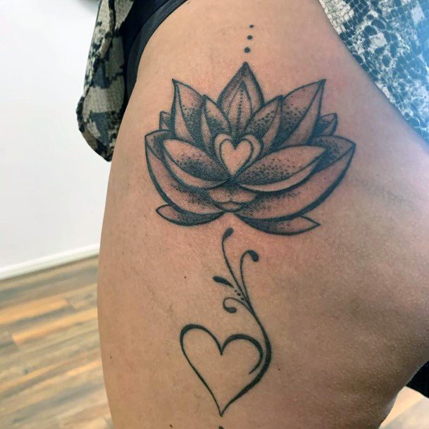 Womens Heart At Center Lotus Tattoo
