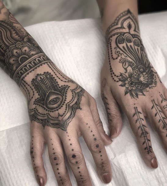 Womens Henna Tattoo With Eyes Hands