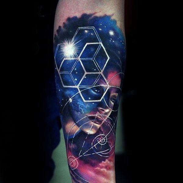 Womens Hex Net And Universe 3D Tattoo