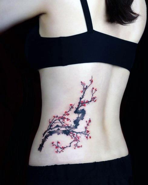 Womens Hips Cherry Blossom Tattoo