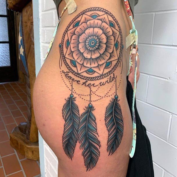 Womens Hips Quote And Dream Catcher Tattoo Art