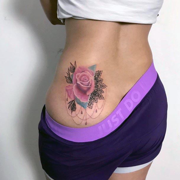 Womens Hips Rose Tattoo