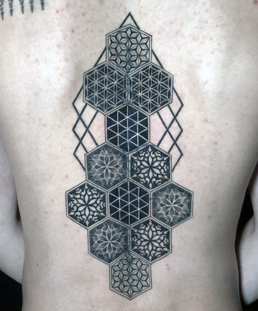 Womens Honey Bee Hived Tile Tattoo Geometric Back Art