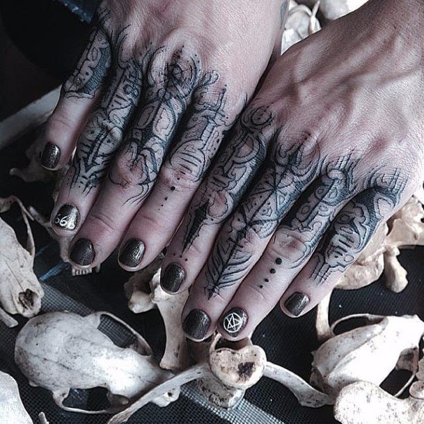 Womens Horrifying Black Tattoo Fingers