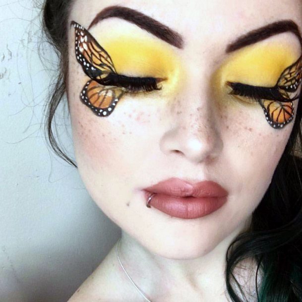 Womens Huge Yellow Butterfly Eyeshadow Art Unique