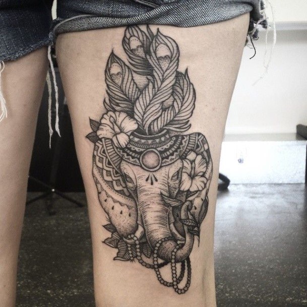 Womens Imperial Elephant Tattoo On Thighs