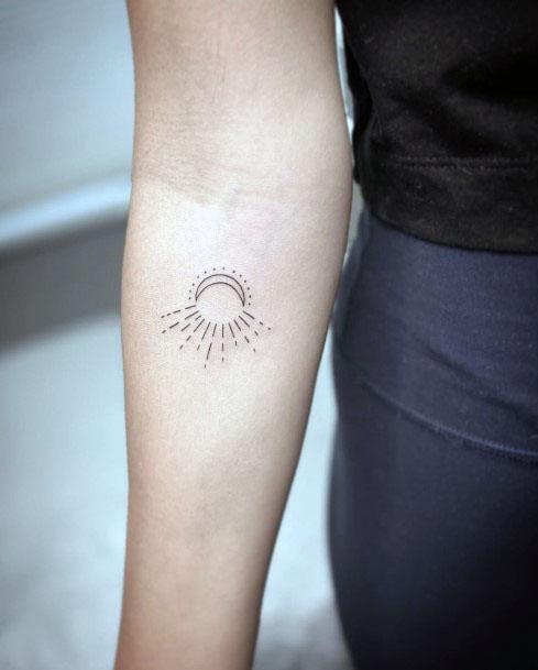 Womens Inner Elbow Sun Tattoo