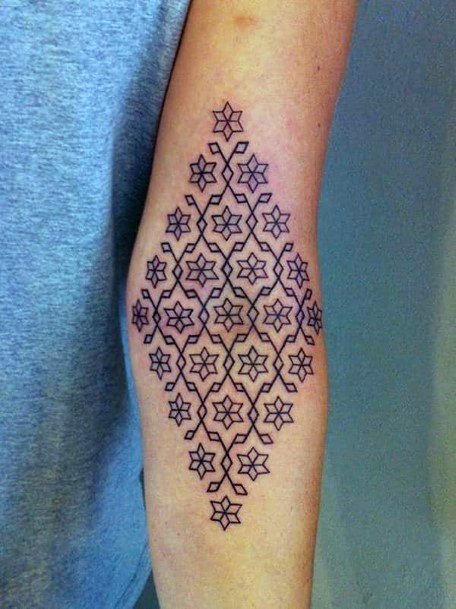 Womens Inner Elbows Geometric Floral Tattoo