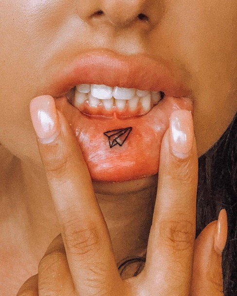 Womens Inner Lip Small Paper Rocket Tattoos