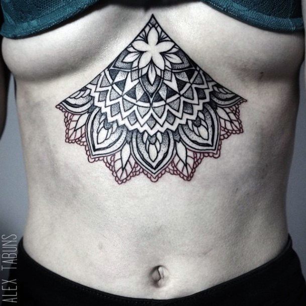 Womens Intricate Art Underboob Tattoo