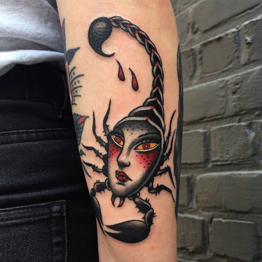 Womens Joker Faced Scorpion Tattoo Hands