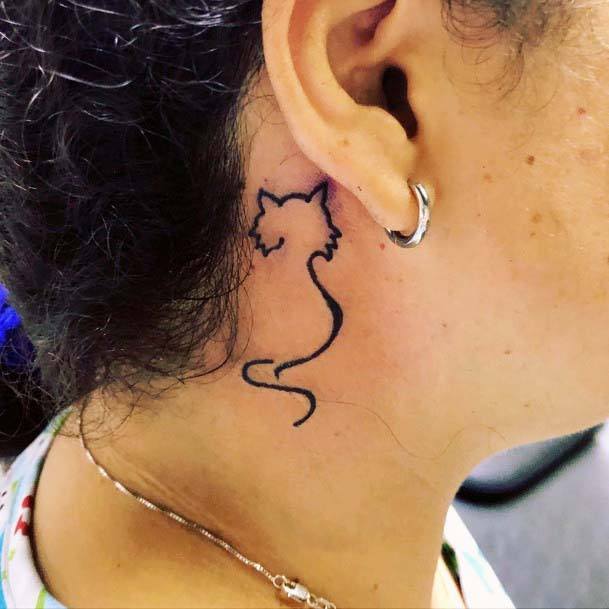 Womens Kitty Silhoutte Tattoo Behind The Ears