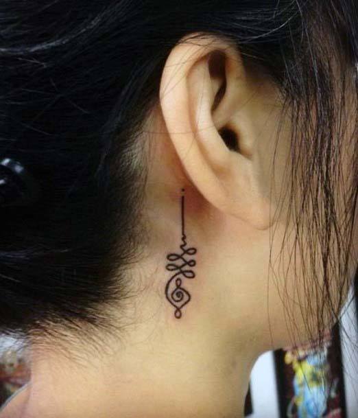 Womens Kolam Tattoo Behind The Ear