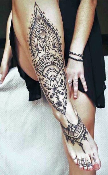 Womens Lace Art Tattoo Legs