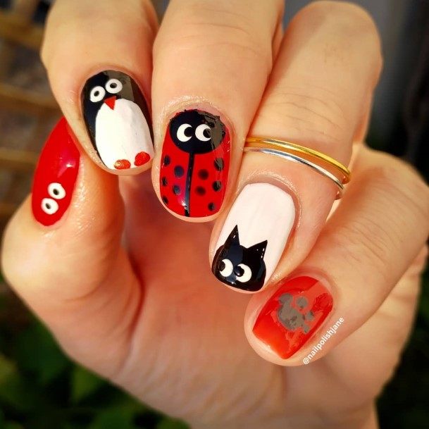 Womens Ladybug Girly Nail Designs