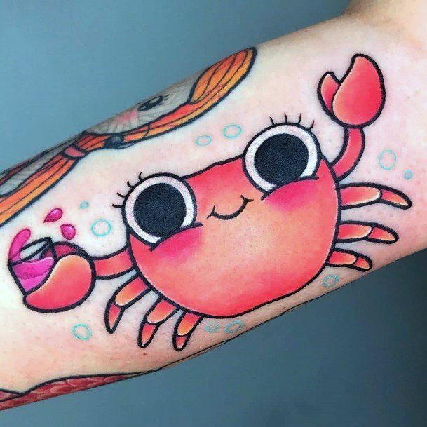 Womens Large Eyed Crab Tattoo On Arms